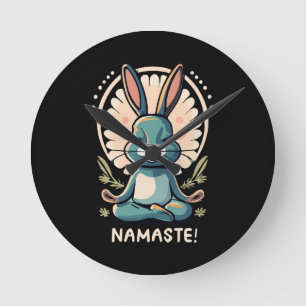 namaste bunny yoga rabbit meditation round clock