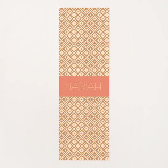 Namaste Circle Geo in Salmon with Custom Name Yoga Mat (Front)