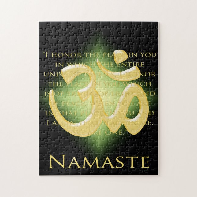 Namaste Definition with Om Symbol - on Black Jigsaw Puzzle (Vertical)