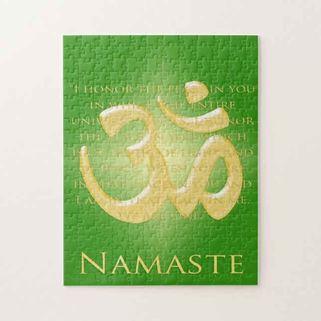 Namaste Definition with Om Symbol - on Green Jigsaw Puzzle (Vertical)