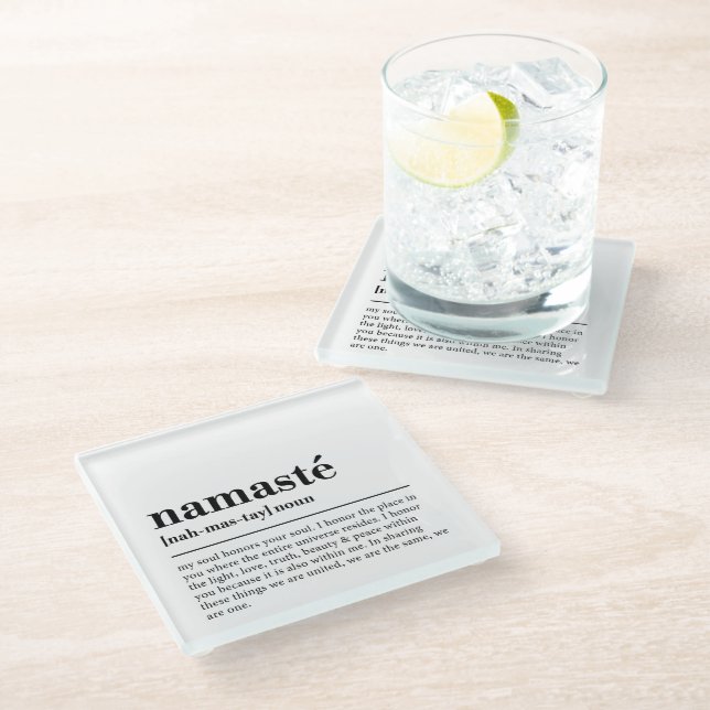 Namaste Definition Yoga Modern Minimal Meditation Glass Coaster (Angled)