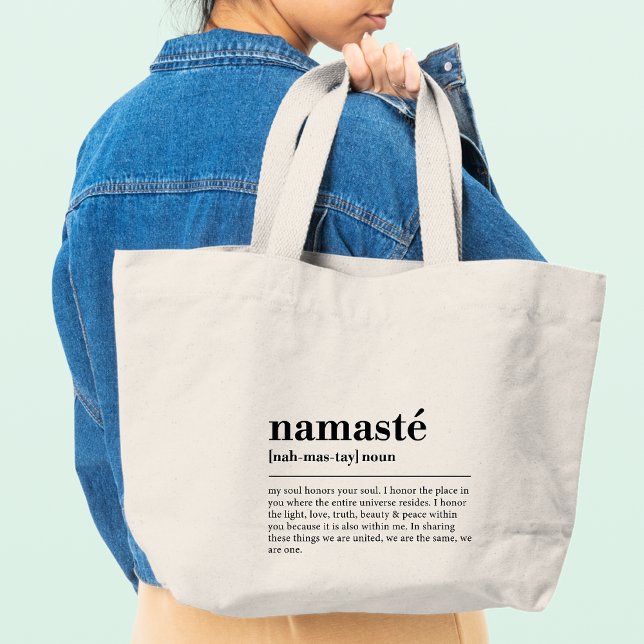 Namaste Definition Yoga Modern Minimal Meditation Large Tote Bag (Creator Uploaded)