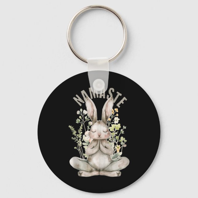 Namaste Easter Rabbit Zen Yoga Inner Peace Spiritu Keychain (Front)