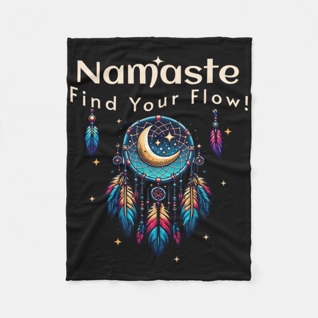 Namaste Find Your Flow Crescent Moon Dreamcatcher  Fleece Blanket (Front)