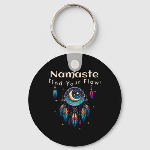 Namaste Find Your Flow Crescent Moon Dreamcatcher  Keychain