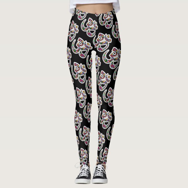 Namaste Floral Symbol Art Leggings (Front)