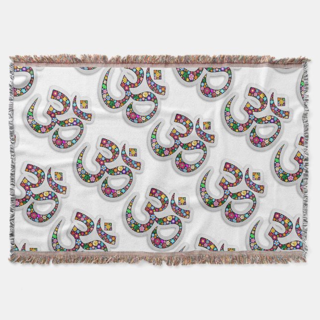 Namaste Floral Symbol Art Throw Blanket (Front)