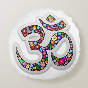Namaste Floral Yoga Symbol Round Pillow