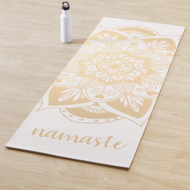 Namaste Gold Flower Mandala White Yoga Mat (In Situ)