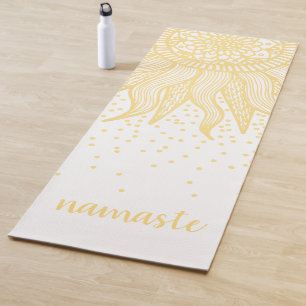 Namaste Gold Sun Mandala Confetti White Yoga Mat