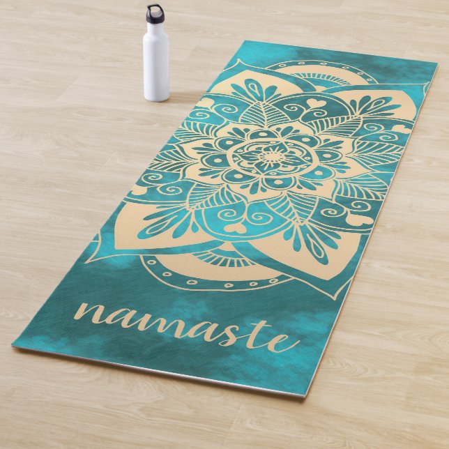Namaste Gold Turquoise Flower Mandala Yoga Mat (In Situ)