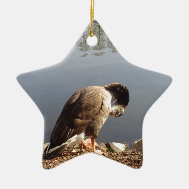 Namaste Goose bows head, Nature, Wildlife, Birds Ceramic Ornament (Front)
