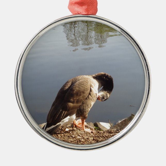 Namaste Goose bows head, Nature, Wildlife, Birds Metal Ornament (Front)