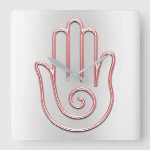 Namaste Greeting Grey Metallic Joga Pink Hand Square Wall Clock
