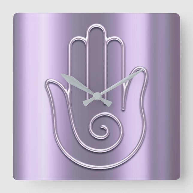 Namaste Greeting Urban Joga Lavender Violet Hand Square Wall Clock (Front)