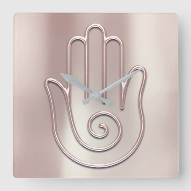 Namaste Greeting Urban Joga Pink Pearl Hello Hand Square Wall Clock (Front)