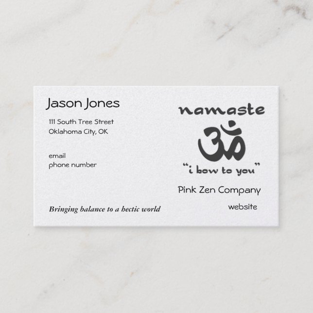 Namaste - I bow to you (in black) Business Card (Front)