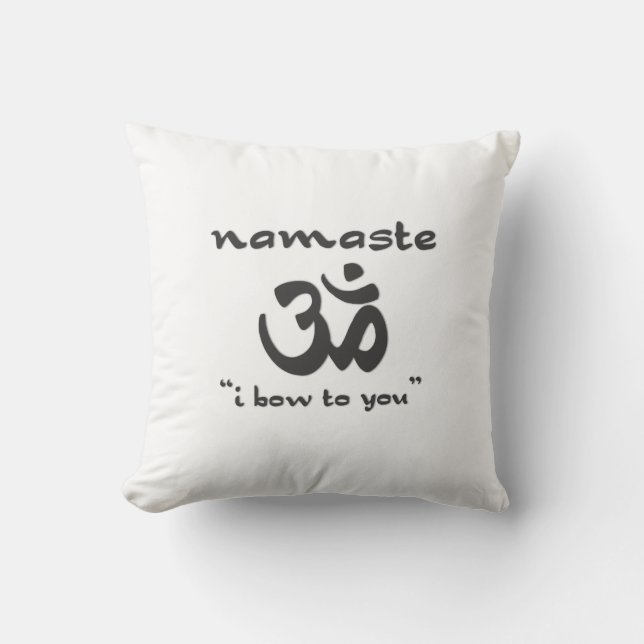 Namaste - I bow to you (in black) Throw Pillow (Front)
