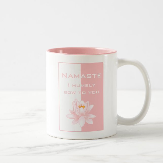Namaste - I humbly bow to you (pink) Two-Tone Coffee Mug (Right)