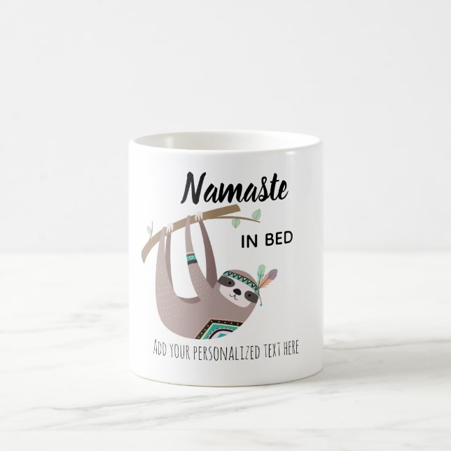 NAMASTE IN BED Funny SLOTH Yoga MUG Personalized (Center)
