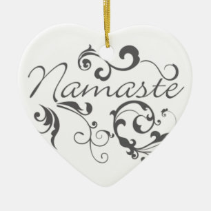 Namaste in dark grey swirls ceramic ornament