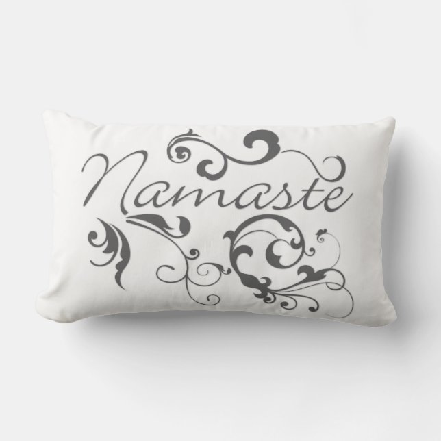 Namaste in dark grey swirls lumbar pillow (Front)