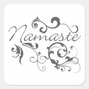 Namaste in dark grey swirls square sticker