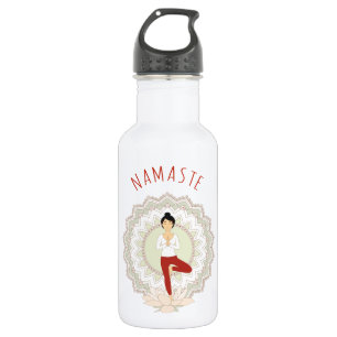 Namaste in Tree Pose - Yoga Asana Woman - bottle