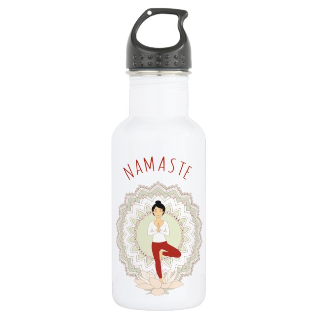 Namaste in Tree Pose - Yoga Asana Woman - bottle (Front)
