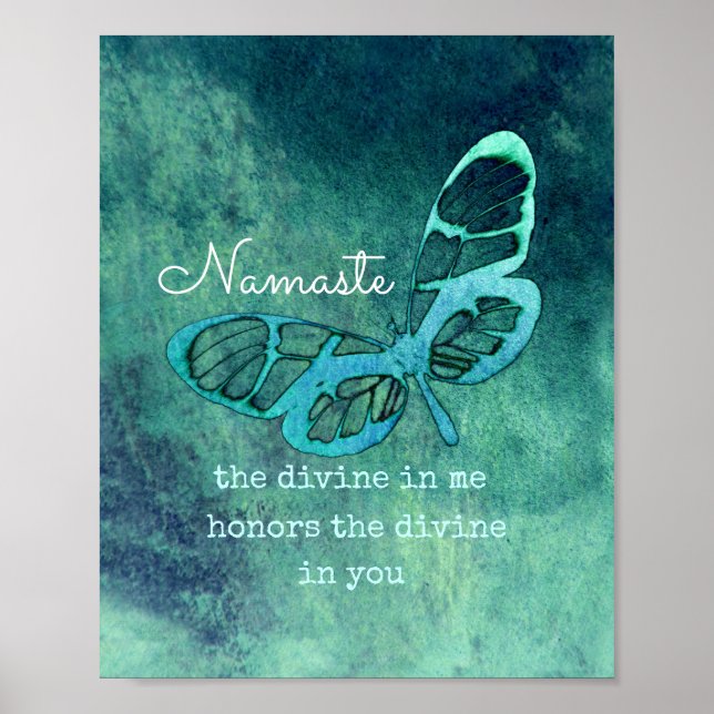 namaste inspirational  quote poster teal butterfly (Front)