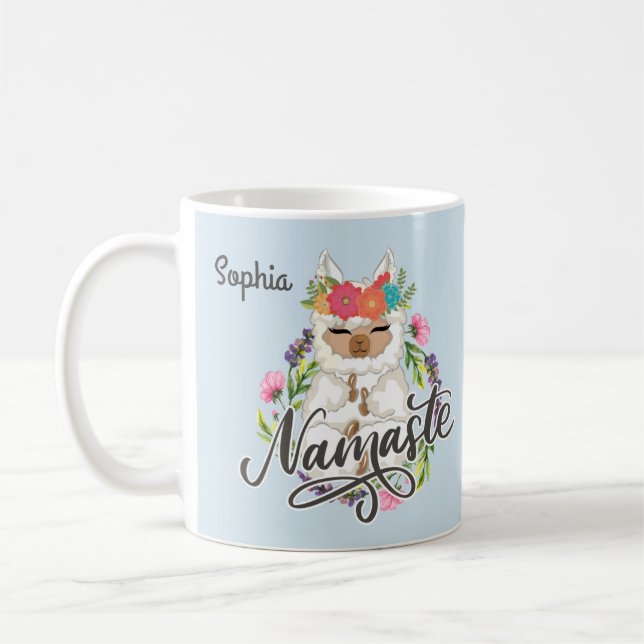 Namaste Llama Cute Custom Name Coffee Mug (Left)