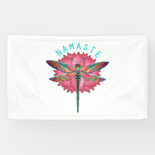 Namaste Lotus Dragonfly Yoga Banner
