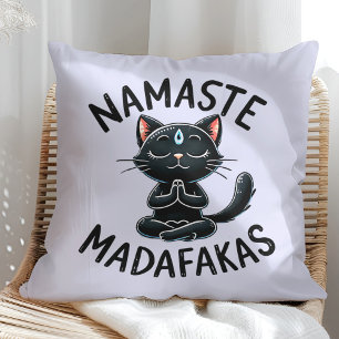 "Namaste Madafakas" Funny Cat Lovers Throw Pillow