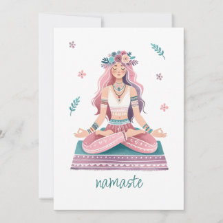 Namaste meditating woman-boho illustration invitation