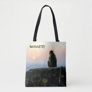 Namaste Meditation Yoga Monkey in India at Sunset Tote Bag