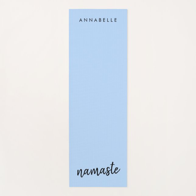 Namasté | Modern Pastel Blue Name Meditation Yoga Mat (Front)