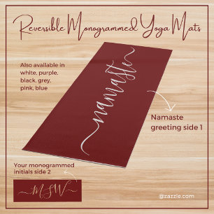 Namaste Monogram Initial Maroon Burgundy Reversibl Yoga Mat