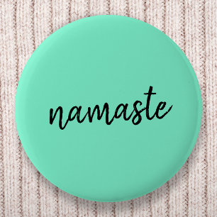 Namaste Neo Mint Green Modern Yoga Spiritual 2 Inch Round Button