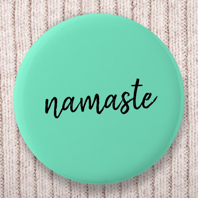 Namaste | Neo Mint Green Modern Yoga Spiritual 2 Inch Round Button (Creator Uploaded)