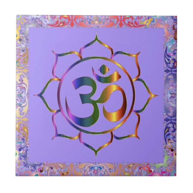 Namaste Om Lotus Rainbow Vintage Tile (Front)
