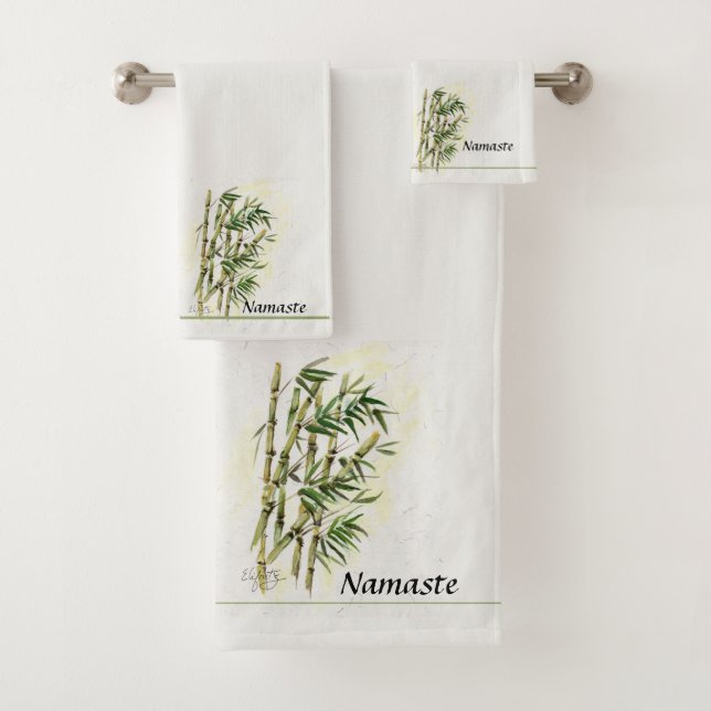 Namaste on Bamboo Respectful Polite Greeting  Bath Towel Set (Insitu)