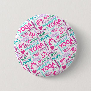 Namaste, Peace and Harmony Pink YOGA Pattern 2 Inch Round Button