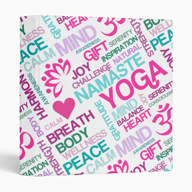 Namaste, Peace and Harmony Pink YOGA Pattern Binder (Front/Spine)