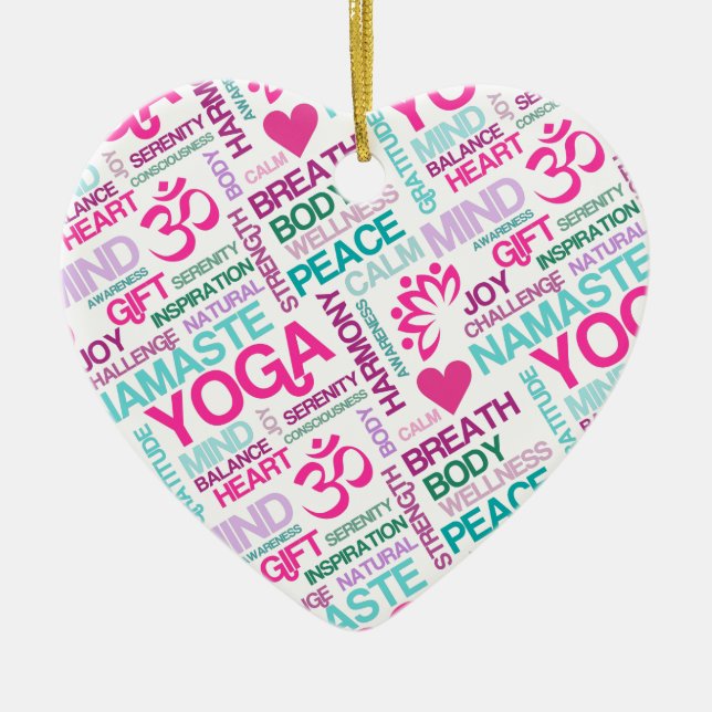 Namaste, Peace and Harmony Pink YOGA Pattern Ceramic Ornament (Front)