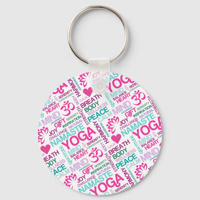 Namaste, Peace and Harmony Pink YOGA Pattern Keychain (Front)