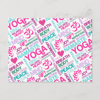 Namaste, Peace and Harmony Pink YOGA Pattern Postcard