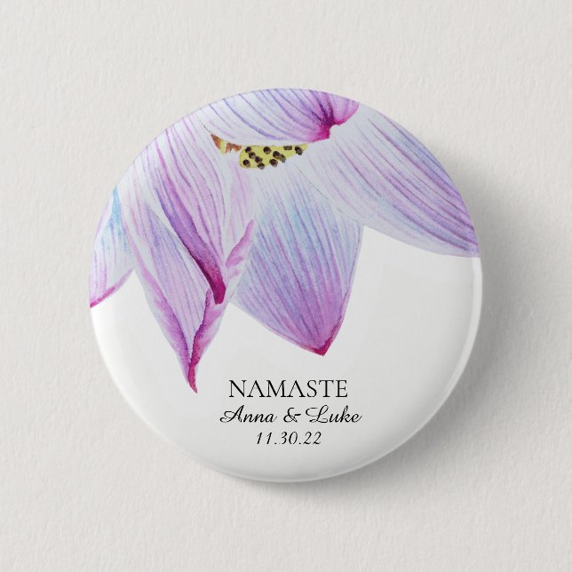 *~* Namaste Pink Blue Magenta Lotus 2 Inch Round Button (Front)