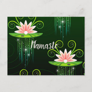 Namaste Pink Lilies & Green Pads Sparkling Stars Postcard