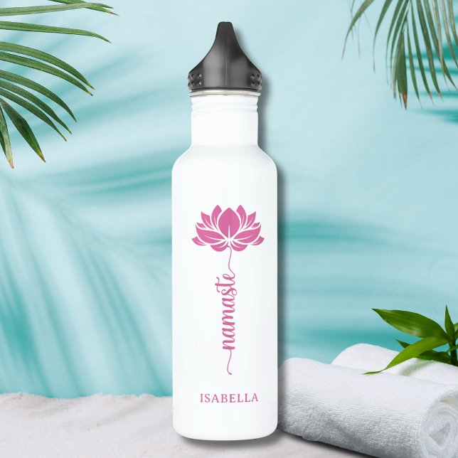 Namaste Pink Lotus Flower Modern Personalized Name 710 Ml Water Bottle (Creator Uploaded)