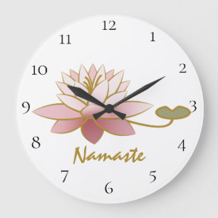 *~* Namaste Pink Lotus Flower Zen Spiritual White Large Clock